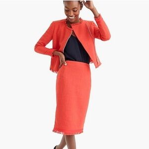 J Crew | Tweed Pencil Skirt With Fringe - 14 Tall